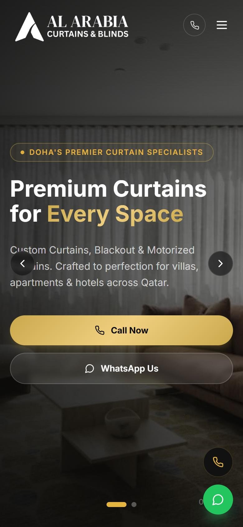 curtains.qa website on a mobile screen